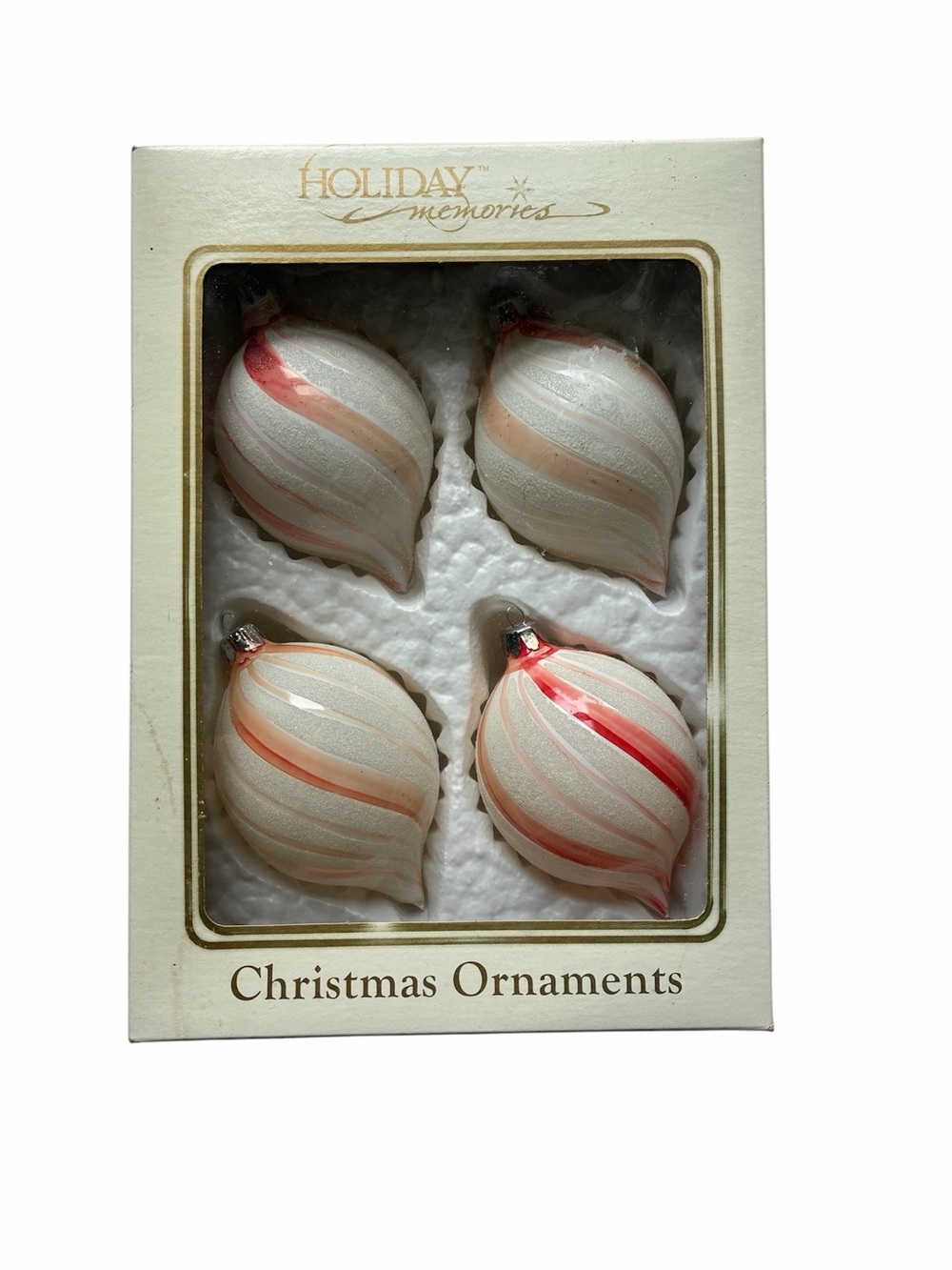 VTG Commodore Rare Creamsicle Swirl Glass Christmas Ornaments Set of 4